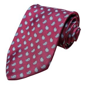 Brooks Brothers Repp Long Neck Tie 100% Silk Red with Small Paisley Pattern